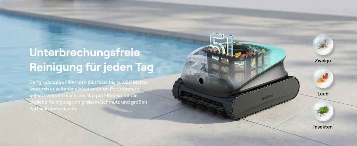 Fünf Liter großer Schmutzkorb des Beatbot Sora P1