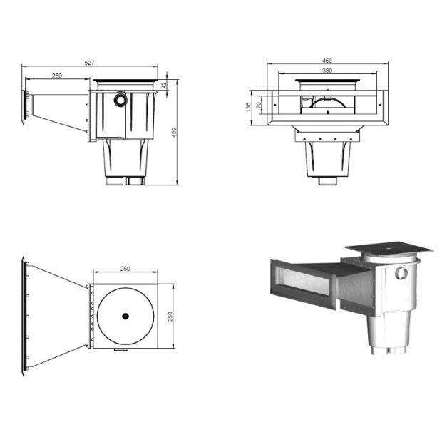 Ocean Skimmer M5 deluxe High47 ABS + V4A weiß mit V4A Edelstahlabdeckung