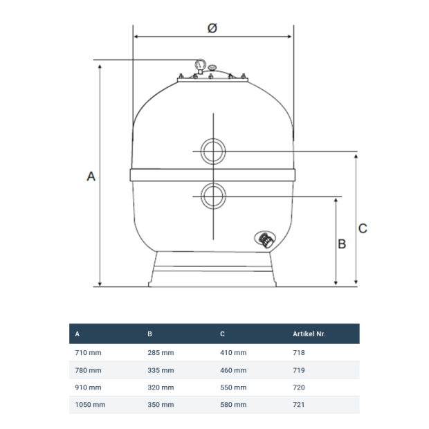 Mida.Carbon GFK Filterbehälter 600 mm mit 6-Wege Ventil