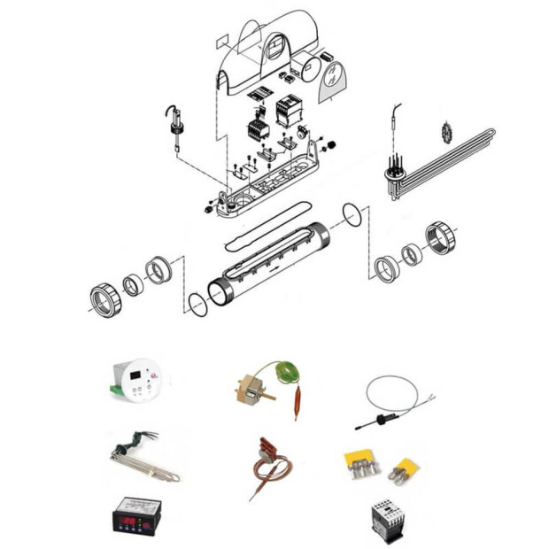 Nr.19-21 Heizwiderstand, gebogen, 9 kW, Titan + Dichtung*