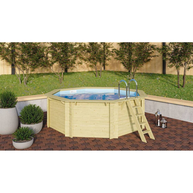 Trend Holzpool SET Achteck | blau | 470 x 470 x 124 cm | ca. 16,3 m³ Beckenvolumen