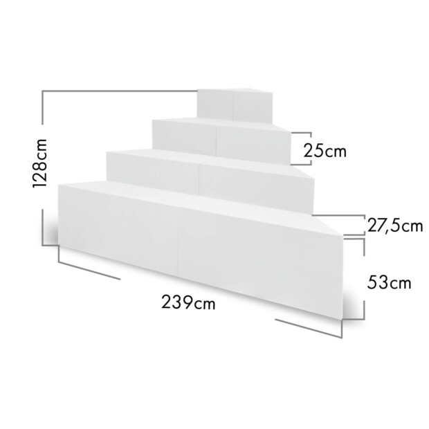 Trendstone Ecktreppe OBLIQUE 169 x 169 cm | H 128 cm 4-stufig für Beckentiefe 150cm | Polystyrol | Kunststoffbeschichtung