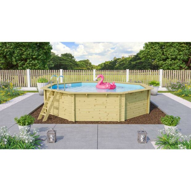 Trend Holzpool SET Achteck | versch. Folienfarben | 547 x 547 x 124 cm | ca. 21 m³ Beckenvolumen
