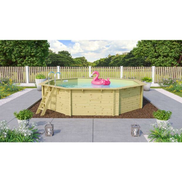 Trend Holzpool SET Achteck | versch. Folienfarben | 547 x 547 x 124 cm | ca. 21 m³ Beckenvolumen