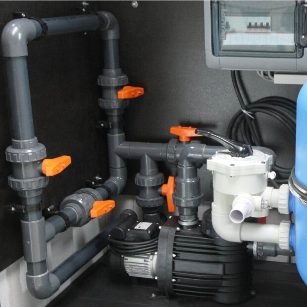 Trend Pool Technikbox | ohne Dosieranlage | Filter Trend Side Ø 500 mm | ProPump 7 | Holzoptik in Grau