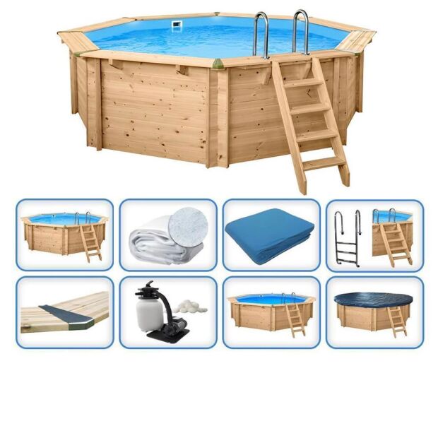 Holzpool Interline Deluxe Set - Bali 5,30 x 1,36 m - Becken, Folie, Filter, Leiter & Sommer- & Winterabdeckung