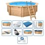 Holzpool Interline Premium Set Bali Achteck Rund - Becken, Folie, Filter, Leiter, Sommer- & Winterabdeckung und Reinigerset