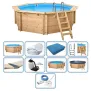 Holzpool Interline Premium Set Bali Achteck Rund - Becken, Folie, Filter, Leiter, Sommer- & Winterabdeckung und Reinigerset