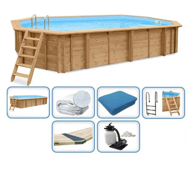 Holzpool Interline Basis Set Bali Achteck Oval - Becken, Folie, Filter und Leiter