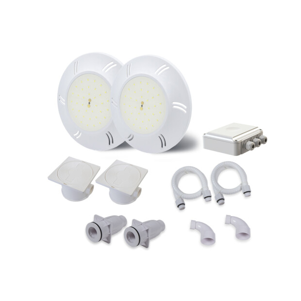 LED Einbauscheinwerfer für Styropor- und Betonpools | 16 Watt Weiß | Blende Weiß | Set mit 2 St