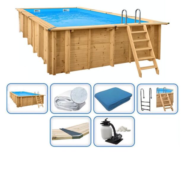 Holzpool Interline Basis Set Bali Rechteck - Becken, Folie, Filter und Leiter